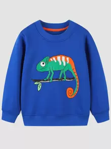 Toddler Boys' Casual Color Changing Dragon Pattern Lightweight Fleece Sweatshirt For Spring And Autumn - Blue - View 1