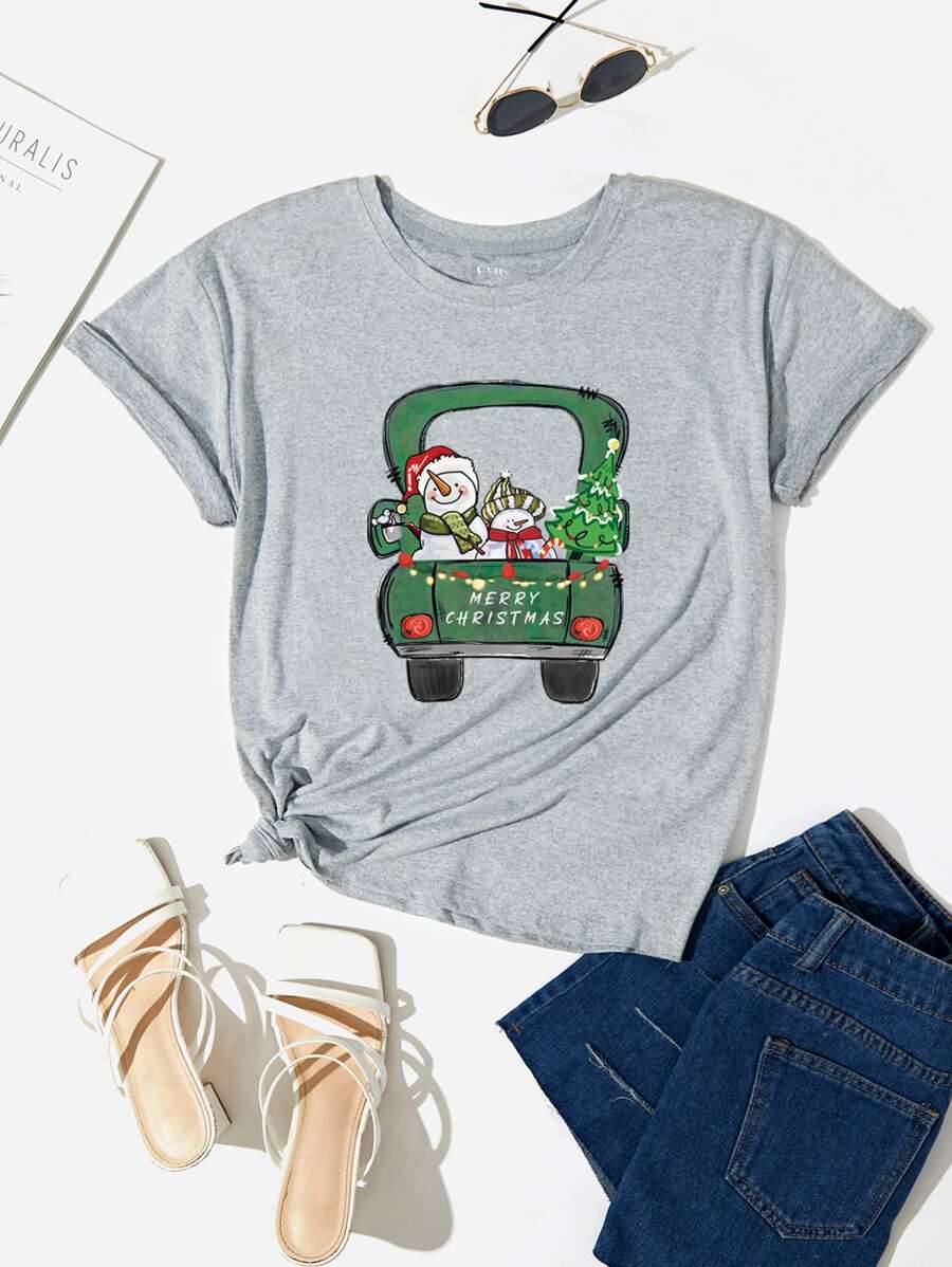 Áo thun nữ Giáng sinh Giải trí - Xám - Xem 1