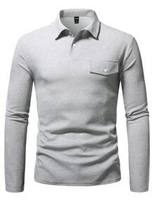 Manfinity Homme 男士翻蓋細節POLO衫 - 淺灰色 - 查看 4