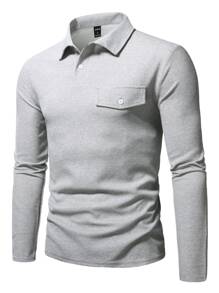 Manfinity Homme 男士翻蓋細節POLO衫 - 淺灰色 - 查看 5