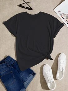 SHEIN LUNE Christmas Print Tee - Black - View 2