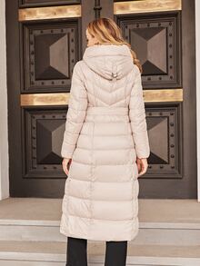 ZIAI High Quality Solid Color Hooded Slim Fit Long Down Jacket, Winter - Apricot - View 2