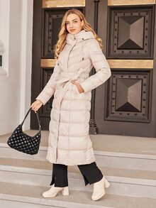 ZIAI High Quality Solid Color Hooded Slim Fit Long Down Jacket, Winter - Apricot - View 3