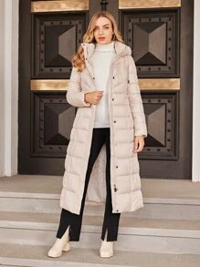 ZIAI High Quality Solid Color Hooded Slim Fit Long Down Jacket, Winter - Apricot - View 5