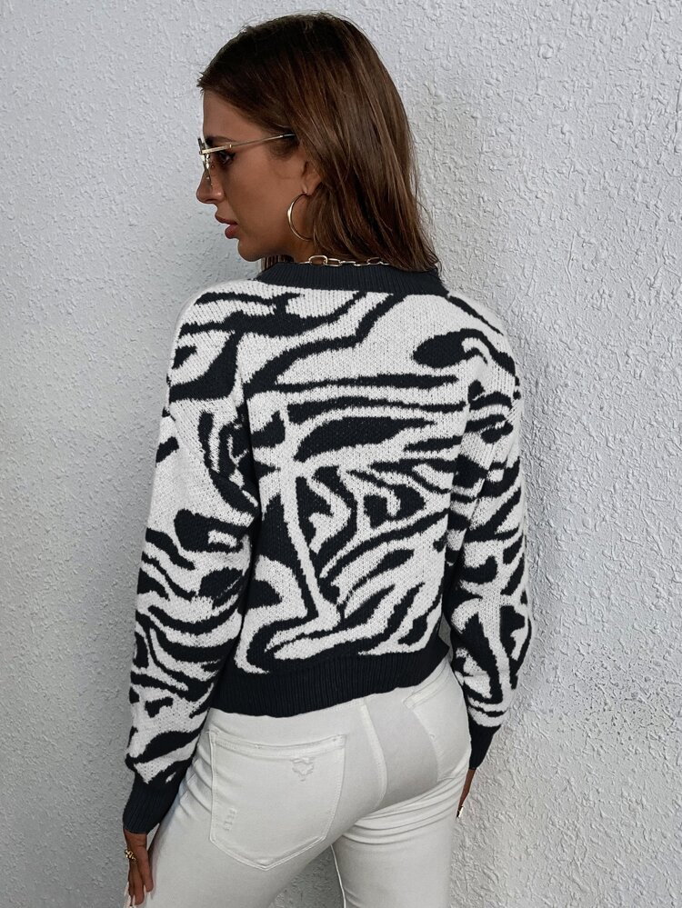 Drop Shoulder Allover Pattern Sweater Knit Pullover Fall Winter