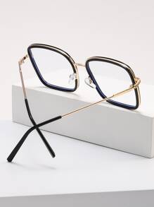 Square Frame Women's Fashionable Design Glasses - Black - View 2