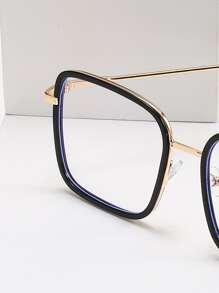 Square Frame Women's Fashionable Design Glasses - Black - View 3