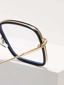 Square Frame Women's Fashionable Design Glasses - Black - View 4