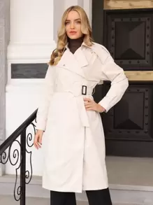 Áo khoác ngoài nữ Thắt lưng Trọn gói Nút phía trước màu trơn Thanh lịch - Màu be - Xem 1