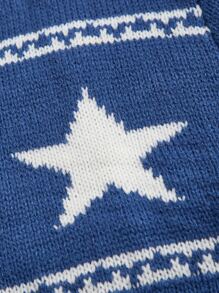 Star & Striped Pattern Cardigan - Blue - View 3