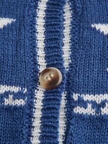 Star & Striped Pattern Cardigan - Blue - View 4