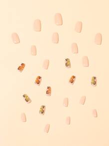 24pcs Short Oval Butterfly Print Fake Nail & 1pc Nail File & 1sheet Tape - Multicolor - View 6