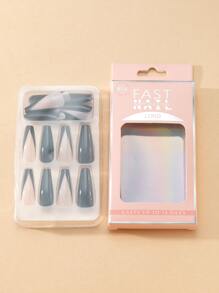 Instantly Upgrade Your Look with 24pcs Long Coffin Black Solid French Glossy Colorblock Fake Nail & 1pc Nail File & 1sheet Nail Tape