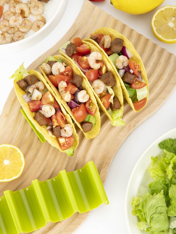 SHEIN Basic living 1 pezzo Supporto per taco multi-griglia monocolore, supporto per taco in plastica verde, per cucina