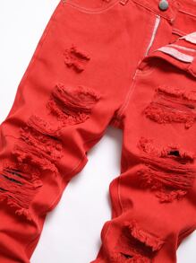 Quần Jeans Nam Ôm Dáng Rách Rách Xỉn - Đỏ - Xem 6