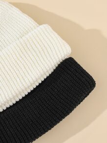 2pcs Men Solid Beanie Casual - Black and White - View 3