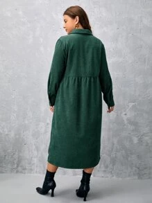 SHEIN Clasi Plus Flap Pocket Shirt Dress - Dark Green - View 2