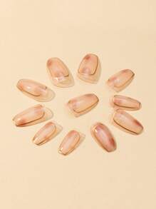 使用24入組中號棺材圖形條紋透明撞色假指甲和1張膠帶和1入組指甲銼打造迷人魅力 - 彩色 - 查看 5