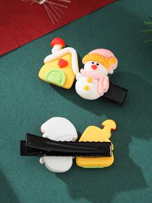 2pcs Houses & Snowman Decor Alligator Hair Clip - Multicolor - View 2