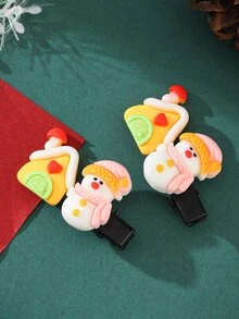 2pcs Houses & Snowman Decor Alligator Hair Clip - Multicolor - View 3