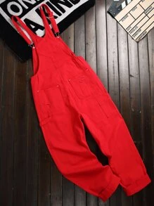 Manfinity Men Ripped Pocket Detail Denim Dungarees - Red - View 2