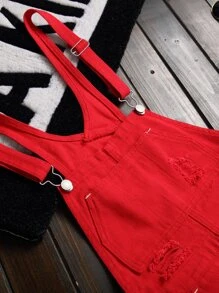 Manfinity Men Ripped Pocket Detail Denim Dungarees - Red - View 3