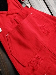 Manfinity Men Ripped Pocket Detail Denim Dungarees - Red - View 4