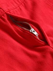 Manfinity Men Ripped Pocket Detail Denim Dungarees - Red - View 6
