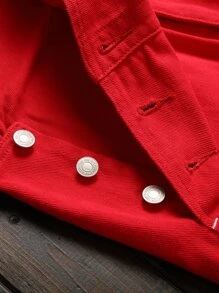 Manfinity Men Ripped Pocket Detail Denim Dungarees - Red - View 7