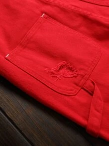 Manfinity Men Ripped Pocket Detail Denim Dungarees - Red - View 9