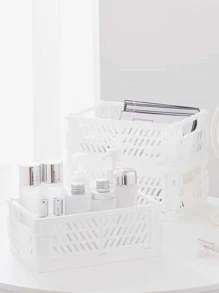 1入組純色桌面儲物籃白色塑料可折疊家用辦公桌整理架 - 白色 - 查看 6