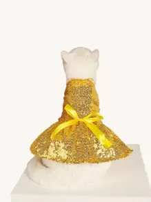 1pc Bow & Sequin Decor Pet Dress - Gold - View 5