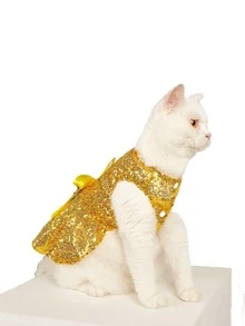 1pc Bow & Sequin Decor Pet Dress - Gold - View 3