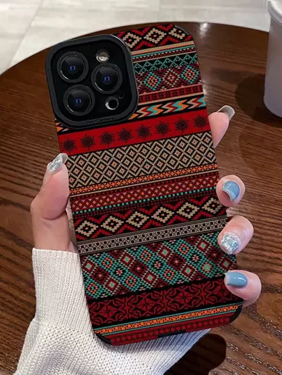 Apple Vintage Geometric Print Phone Case Compatible With IPhone 11,IPhone 13,IPhone 14 Pro Max Waterproof Shockproof Anti-Fall Scratch Resistant