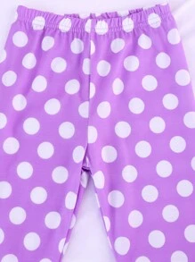 Girls Polka Dot & Slogan Graphic Snug Fit PJ Set - Lilac Purple - View 4