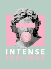 INAWLY 雕塑与字母图案袋鼠口袋抽绳保暖连帽衫、长袖上衣