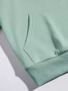 INAWLY 雕塑与字母图案袋鼠口袋抽绳保暖连帽衫、长袖上衣