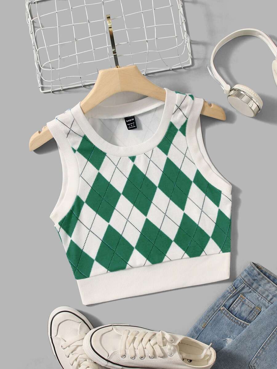 SHEIN EZwear Argyle Print Tank Top - Multicolor - View 1