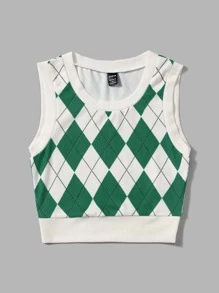 SHEIN EZwear Argyle Print Tank Top - Multicolor - View 3