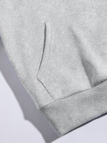 SHEIN EZwear 汽車和字母圖案抽繩加絨內裏連帽衫 - 灰色 - 查看 6