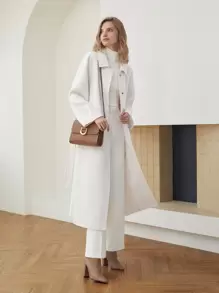 MOTF PREMIUM WOOL-MIX STRAIGHT BELTED OVERCOAT - White - View 4