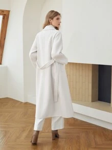 MOTF PREMIUM WOOL-MIX STRAIGHT BELTED OVERCOAT - White - View 3