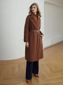 MOTF PREMIUM WOOL-MIX BELTED WRAP OVERCOAT - Rust Brown - View 5