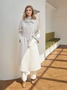 MOTF PREMIUM WOOL-MIX STRAIGHT BELTED OVERCOAT - White - View 5