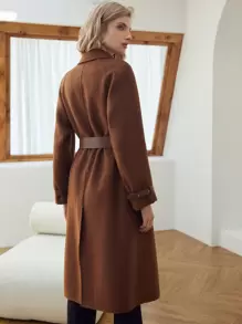 MOTF PREMIUM WOOL-MIX BELTED WRAP OVERCOAT - Rust Brown - View 6