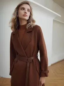 MOTF PREMIUM WOOL-MIX BELTED WRAP OVERCOAT - Rust Brown - View 4