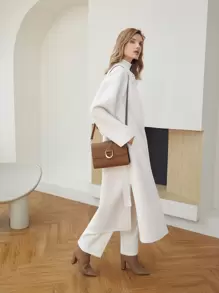 MOTF PREMIUM WOOL-MIX STRAIGHT BELTED OVERCOAT - White - View 7