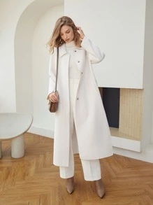 MOTF PREMIUM WOOL-MIX STRAIGHT BELTED OVERCOAT - White - View 8