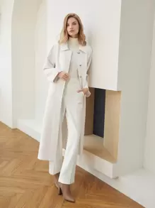 MOTF PREMIUM WOOL-MIX STRAIGHT BELTED OVERCOAT - White - View 9