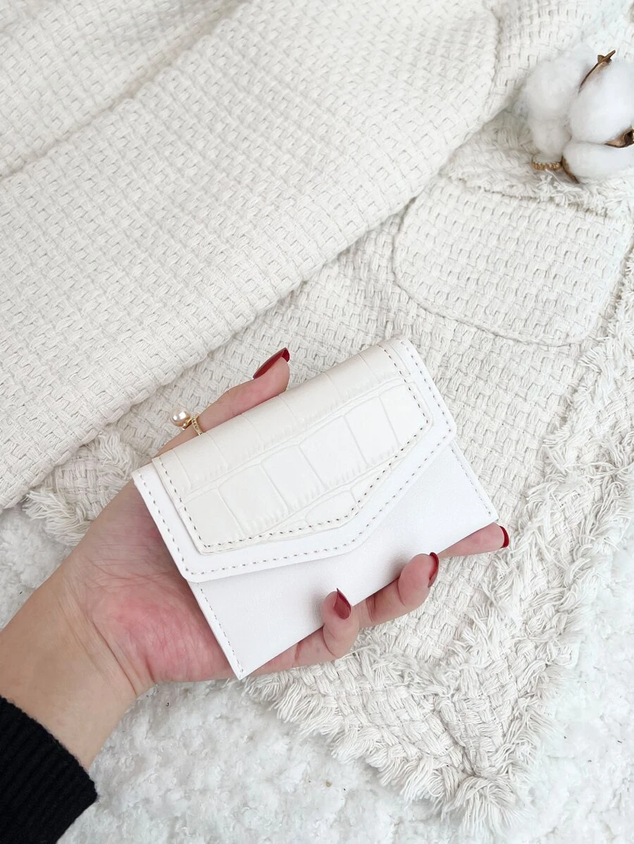 Crocodile Embossed Snap Button Coin Purse Lightweight Fashion Money For Anniversary For Birthday Gift For Gift White-Collar Workers For Male For Female Business Casual - White - View 1